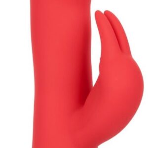 Красный вибромассажер-кролик с функцией нагрева Heated Silicone Ultra-Soft Rabbit - 21,5 см.