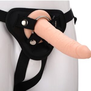 Телесный страпон на черных трусиках STRAP ON REAL DILDO - 20 см.