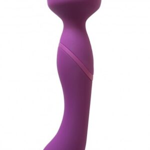Фиолетовый двусторонний вибромассажер Heating Wand с нагревом - 22 см.