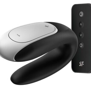 Чёрный вибромассажёр для пар Satisfyer Double Fun