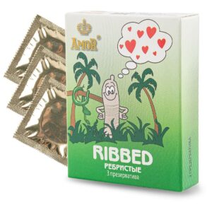 Ребристые презервативы AMOR Ribbed Яркая линия - 3 шт.