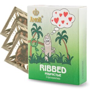 Ребристые презервативы AMOR Ribbed Яркая линия - 3 шт.