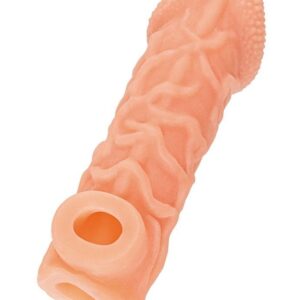 Телесная закрытая насадка с венками Cock Sleeve 006 Size S - 13,8 см.