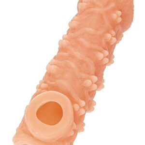 Телесная закрытая насадка с пучками шишечек Cock Sleeve 009 Size S - 13,8 см.