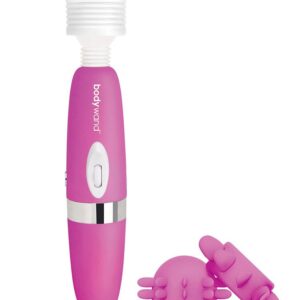 Розовый ротационный жезловый вибратор с двумя насадками 360° Spinning Head Wand Massager Set