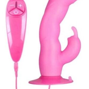 Розовый вибратор с клиторальным стимулятором BUNNY ICY - 18 см.