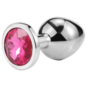 Серебристая анальная пробка iWonder c нежно-розовым кристаллом - 7,2 см.