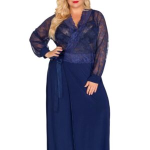 Роскошный пеньюар plus size в пол с кружевным верхом