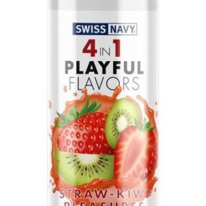 Массажный гель 4-в-1 Straw-Kiwi Pleasures с ароматом клубники и киви - 29,5 мл.