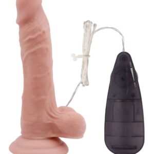 Телесный вибратор с мошонкой на присоске 7 Inch Beginners Dildo Vibrator - 18,6 см.