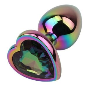 Радужная металлическая пробка Rainbow Heart Butt Plug - 7,1 см.