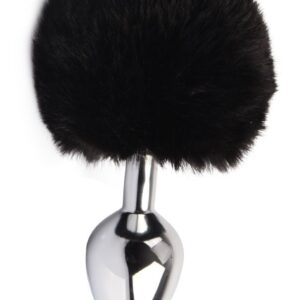 Серебристая анальная втулка с заячьим хвостиком Frolics Fur Tail Butt Plug