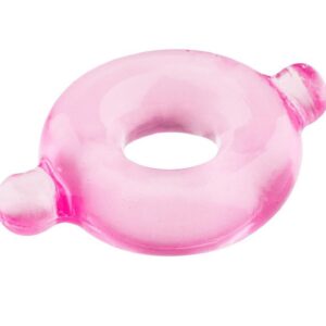 Розовое эрекционное кольцо с ушками для удобства надевания BASICX TPR COCKRING PINK