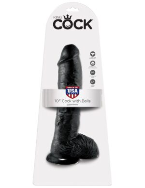 Реалистичный чёрный фаллоимитатор-гигант 10 Cock with Balls - 25,4 см.