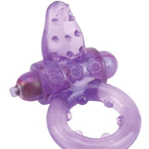 Фиолетовое эрекционное кольцо с вибрацией и рельефным язычком NUBBY CLITORAL PROBE COCKRING