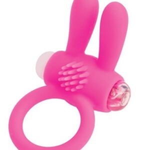 Розовое эрекционное виброкольцо A-toys с ушками