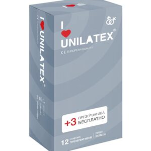 Презервативы с рёбрами Unilatex Ribbed - 12 шт. + 3 шт. в подарок