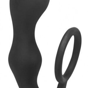 Чёрное эрекционное кольцо с анальной пробкой Double Pleasure Anal Plug