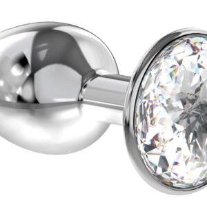 Малая серебристая анальная пробка Diamond Clear Sparkle Small с прозрачным кристаллом - 7 см.