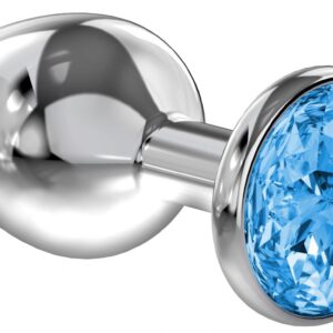Большая серебристая анальная пробка Diamond Light blue Sparkle Large с голубым кристаллом - 8 см.