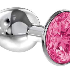 Малая серебристая анальная пробка Diamond Pink Sparkle Small с розовым кристаллом - 7 см.