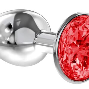 Малая серебристая анальная пробка Diamond Red Sparkle Small с красным кристаллом - 7 см.