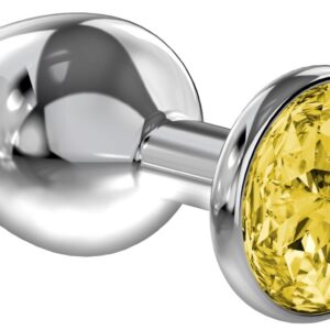 Малая серебристая анальная пробка Diamond Yellow Sparkle Small с жёлтым кристаллом - 7 см.