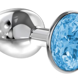 Малая серебристая анальная пробка Diamond Light blue Sparkle Small с голубым кристаллом - 7 см.