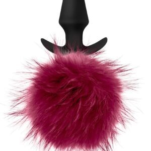 Силиконовая анальная пробка с бордовым заячьим хвостом Fur Pom Pom - 12,7 см.