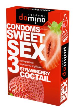 Презервативы для орального секса DOMINO Sweet Sex с ароматом клубничного коктейля - 3 шт.